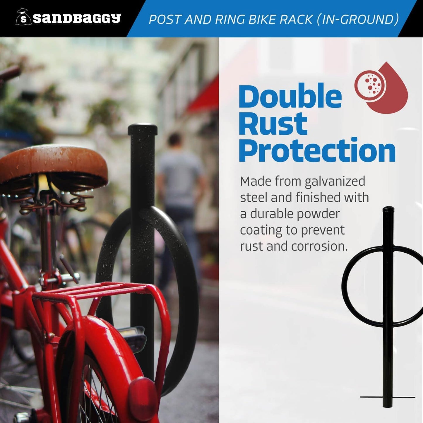 Sandbaggy Post and Ring Rack - In Ground - Commercial Outdoor Bike Parking & Storage Racks (Gray, 1)