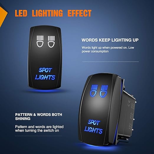 Nilight SPOT Lights Rocker Switch Led Light Bar Switch 5Pin Laser On/Off switches 20A/12V 10A/24V Switch with Jumper Wires Set for Cars,Trucks,RVs,2 Years Warranty