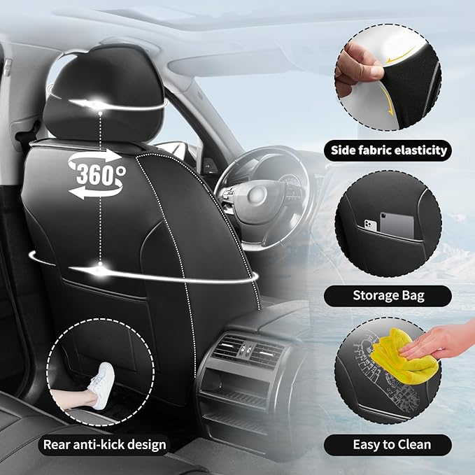 Fit HRV Premium Leather Car Seat Covers Compatible with Honda HRV 2016-2025 2026, Breathable, Wear Resistant, Airbag Compatible, All-Weather Protection & Full Coverage, 2 Front Seat Black