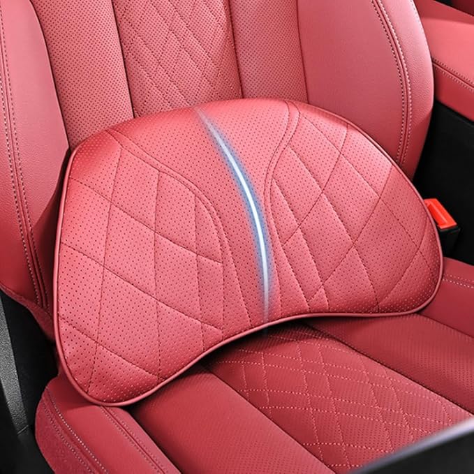 for Chevy Silverado 2007 2008 2009 2010 2011 2012 2013 Leather Car Seat Headrest Lumbar Cushion, Lumbar Support Pillow for Car,for Driving Traveling Relieving Neck Fatigue,2-C Brown