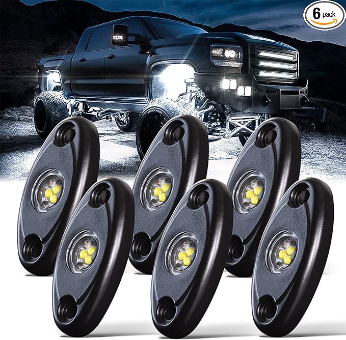 LEDMIRCY Pure White Rock Lights 6PCS R1 Super Bright LED Rock Light White for Off Road Truck Auto Car Boat RZR ATV SUV Waterproof High Power Neon Trail Rig Lights Shockproof(Pack of 6,White)