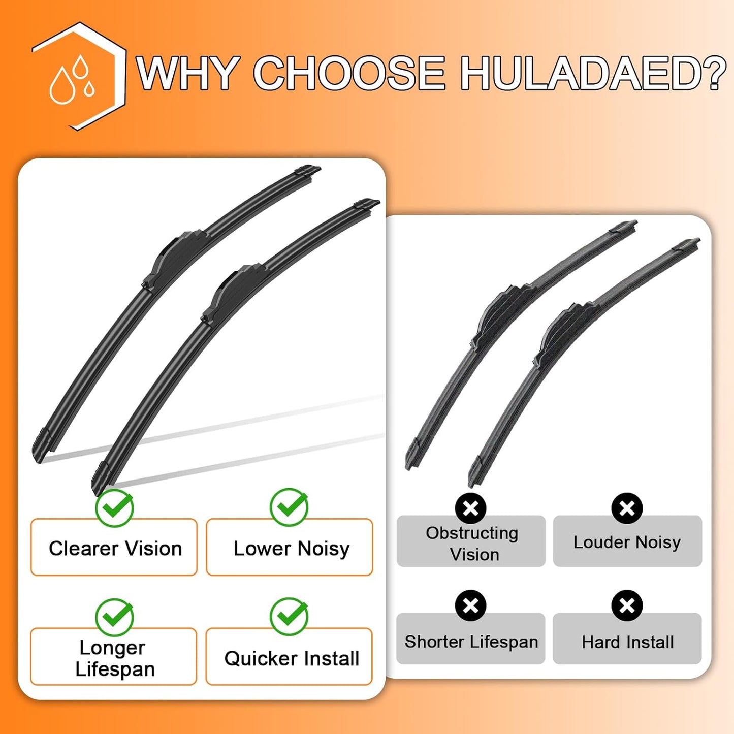 HULADAED® 24'' 14''11'' Windshield Wipers Replacement for Fiat 500 2019-2012,Silicone Front Rear Wiper blades for MY Car-All Weather & Quiet(3 PACK)