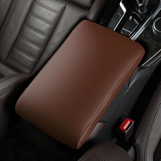 Car Armrest Cover Pad for Audi Q3 F3 2018 2019 2020 2021 2022 2023 2024 2025 Premium Leather Center Console Armrest Cushion Pad Anti-Scratch Waterproof Auto Interior Accessories Light Brown