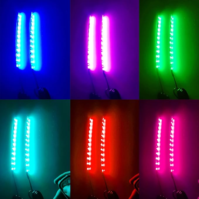 2Pcs 9LEDs Motorcycle LED Light Strips- RGB Multi-Color Accent Glow Neon Ground Effect Lights lamp for Motorcycle led Light Kits,ATV Car Golf cart LED Underglow Strip Lights