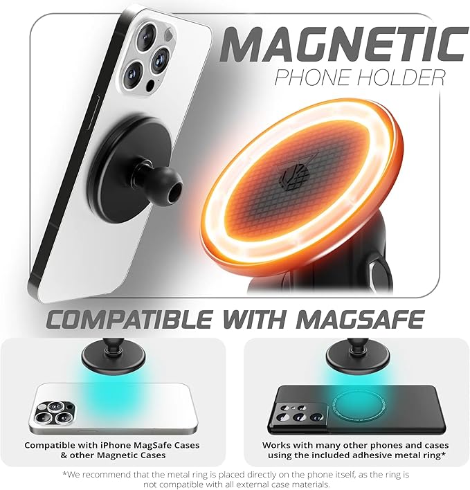 Tackform Link Phone Mount with Top Dash Clip - Compatible with 2021-2025 Ford Bronco | Aluminum | Zero Slip, Anti-Scratch | Compatible with MagSafe | Universal Magnetic Holder | 2" Arm | Black Knob