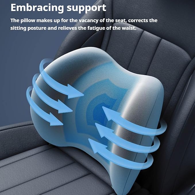 Car Headrest & Lumbar Support Cushion, Ergonomic Car Seat Headrest & Lumbar Cushion with Adjustable Strap for Neck Back Pain Relief, Memory Foam & Breathable Car Head Lumbar Rest Set (Gray)
