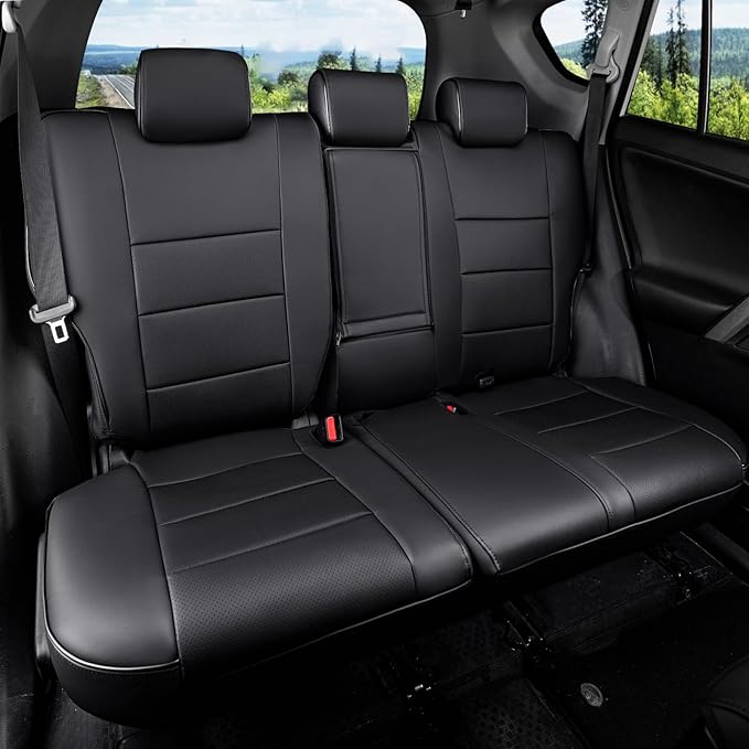 HKZ Fit RAV4 Car Seat Cover Set for 2013 2014 2015 2016 2017 2018 Toyota RAV4 Limited XLE SE Platinum Adventure-Leather(Black)