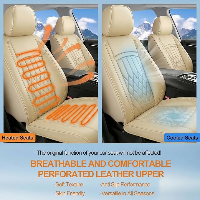 Fit TLX Car Seat Covers for Acura TLX 2014-2025 2026 - Premium Leather, Waterproof, All-Weather, Airbag Compatible, Anti-Slip, Breathable, Easy Install, Seat Protectors, Full Set, Beige