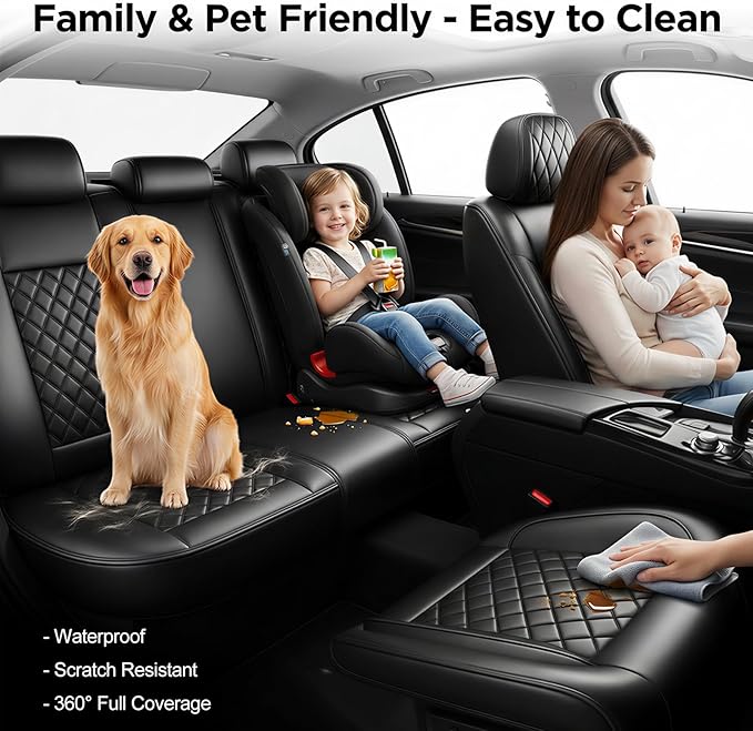 Fit Integra Car Seat Covers for Acura Integra 2023-2026 - Premium Leather, Waterproof, All-Weather, Airbag Compatible, Anti-Slip, Breathable, Easy Install, Seat Protectors, Full Set, Black