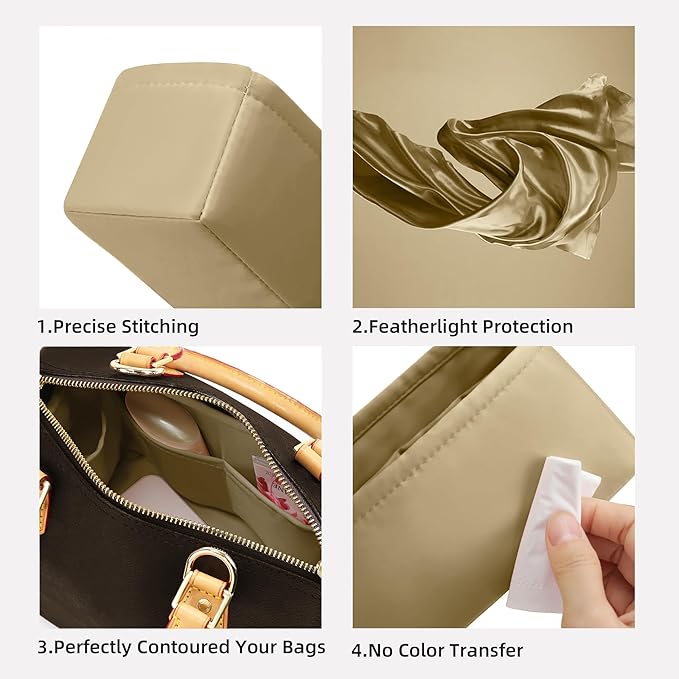 DGAZ Silk Purse Organizer Insert Fits LV Speedy 16/20/25/30/35/40/45 bags，Silky Smooth Bag Organizer，Luxury Handbag & Tote Shaper(S2 trench,SP40)