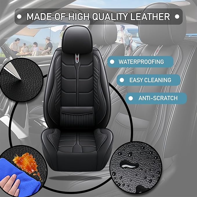 Leather Car Seat Covers Fit for Toyota Corolla Cross 2022-2024, 5 Seater Car Seat Cover, Premium Waterproof, Scratch Resistant Car Interior Accessories (Full Set Black)