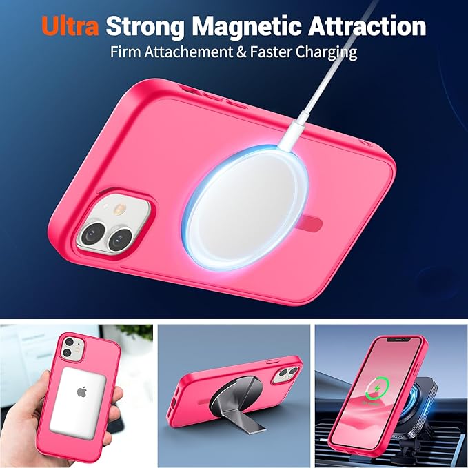 SUPFINE Magnetic for iPhone 12 Case/iPhone 12 Pro Case (Compatible with MagSafe) (Military Grade Drop Protection) Slim Translucent Matte Shockproof with Anti-Fingerprint Phone Case,Hot Pink