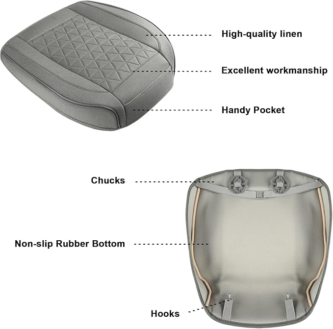 West Llama Linen Front Car Seat Cover Protector Anti-Slip Bottom Seat Cover Fits 95% of Vehicles,Wrapping Around The Bottom,Diamond Pattern(Gray-1Pcs)
