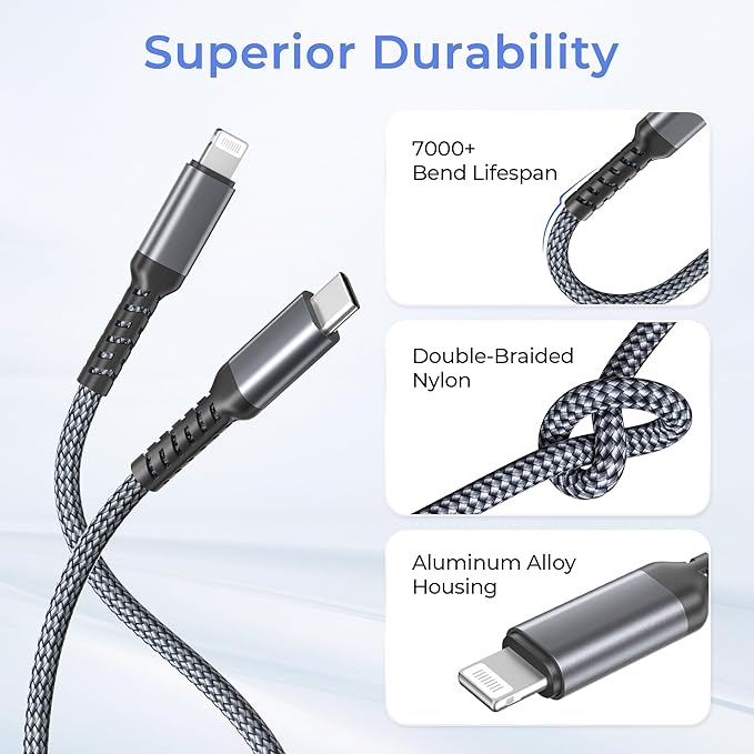 Basesailor for Apple iPhone 14 13 12 Pro Max Plus Charger Cable 3.3FT,USB Type C to Lightning Cord with USB A Adapter,Fast Charging Power Cord for iPhone 11 Mini XS XR X 8 7 6 SE, i Pad 8th 9th Gen