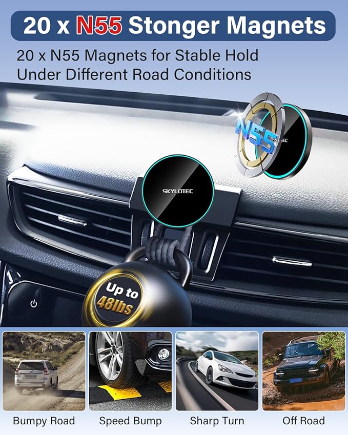 SKYLOTEC Phone Holder for Toyota Tundra 2007-2013/Sequoia 2008-2017 Accessories Car Magnetic Phone Mount Compatible with MagSafe, Strong Magnets Fast Wireless Charger Cell Phone Base