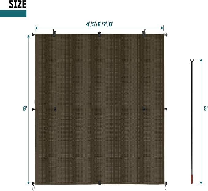 Bynbbur 4'W x 5'H Outdoor Patio Shades Foldable Roller Blinds, 220 GSM Sun Shade Roll Up Porch Screens Exterior Shade Cloth for Deck Pergola Backyard, Brown