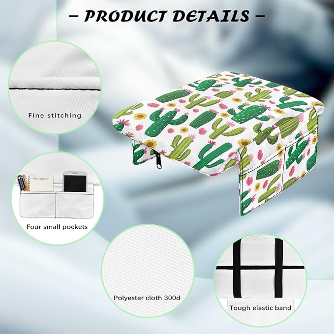 Dreaweet Cactus Print Center Console Armrest Cover with Side Pockets Thick Armrest Cover for Car Truck SUV Van,Soft Non-Slip Car Arm Rest Cover Pad