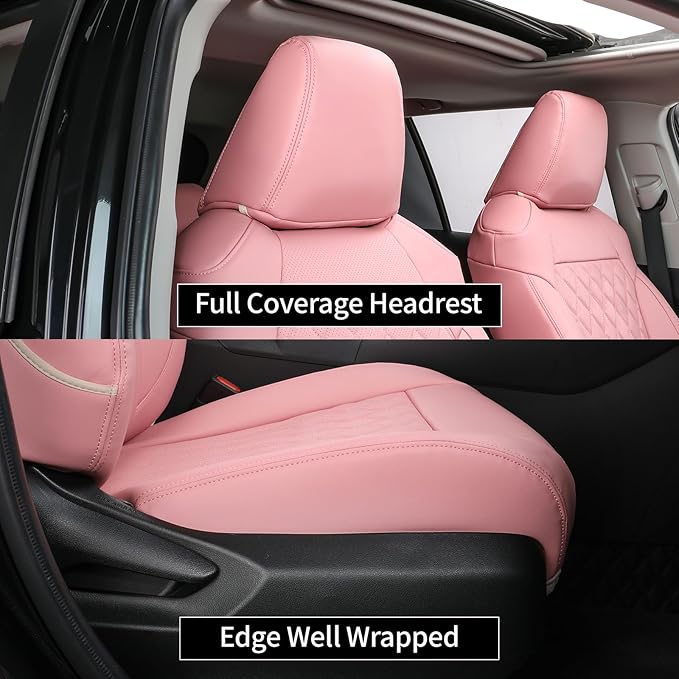 EKR Rav4 Seat Covers Custom Fit for Toyota Rav4 LE(NOT for Hybrid) 2013 2014 2015 2016 2017 2018,Leather Car Pink Seat Cover for Women SUV Full Set,Faux Leather(Pink)