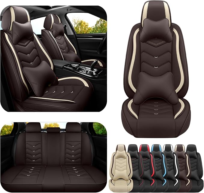 Car Seat Covers for Jeep Grand Cherokee L 2021-2025, Premium Nappa Leather Car Seat Cover, Stylish Sport Seat Covers， Automobile Seat Cover Sets.(Luxury 5 Seats/Coffee Color)