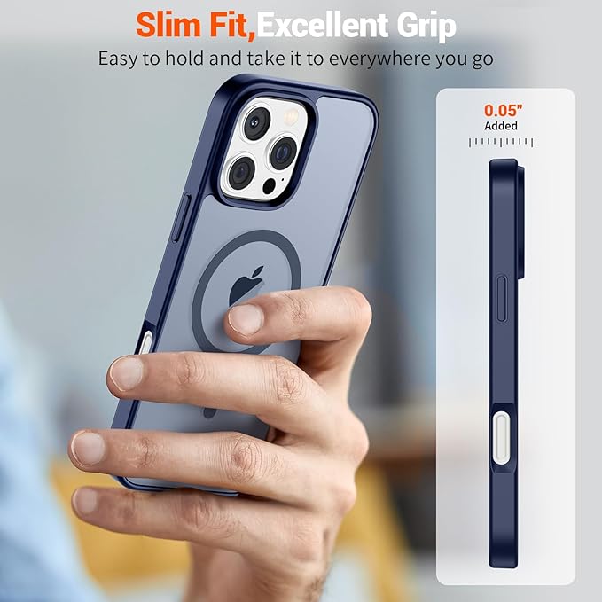 SUPFINE Magnetic for iPhone 16 Pro Max Case (Compatible with MagSafe) (Military Grade Drop Protection) Translucent Matte with Anti-Fingerprint Phone Case,Navy Blue