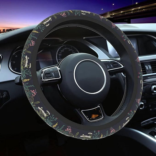 Wildflower Car Steering Wheel Cover for Women Men, Non-Slip Steering Wheel Protector, Universal 14"-15" Fit for Cars, SUVs, Trucks (Wild Flowers)