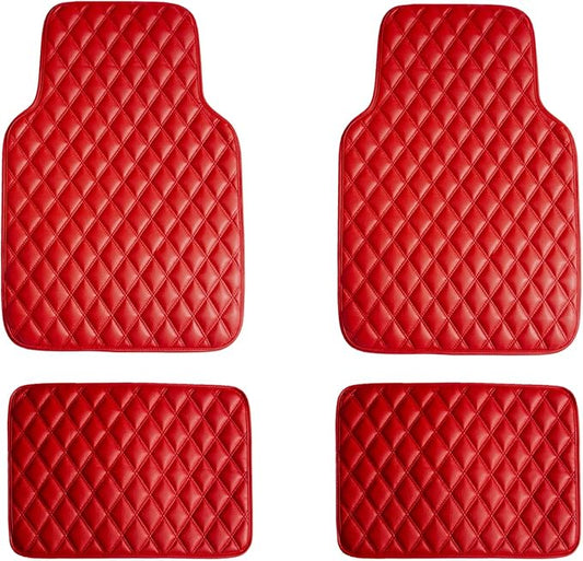 FH Group Floor Protector Mats for Cars, Faux Leather, Universal Fit Automotive All Purpose PU Leather for Most Sedan, SUV, Truck, Red