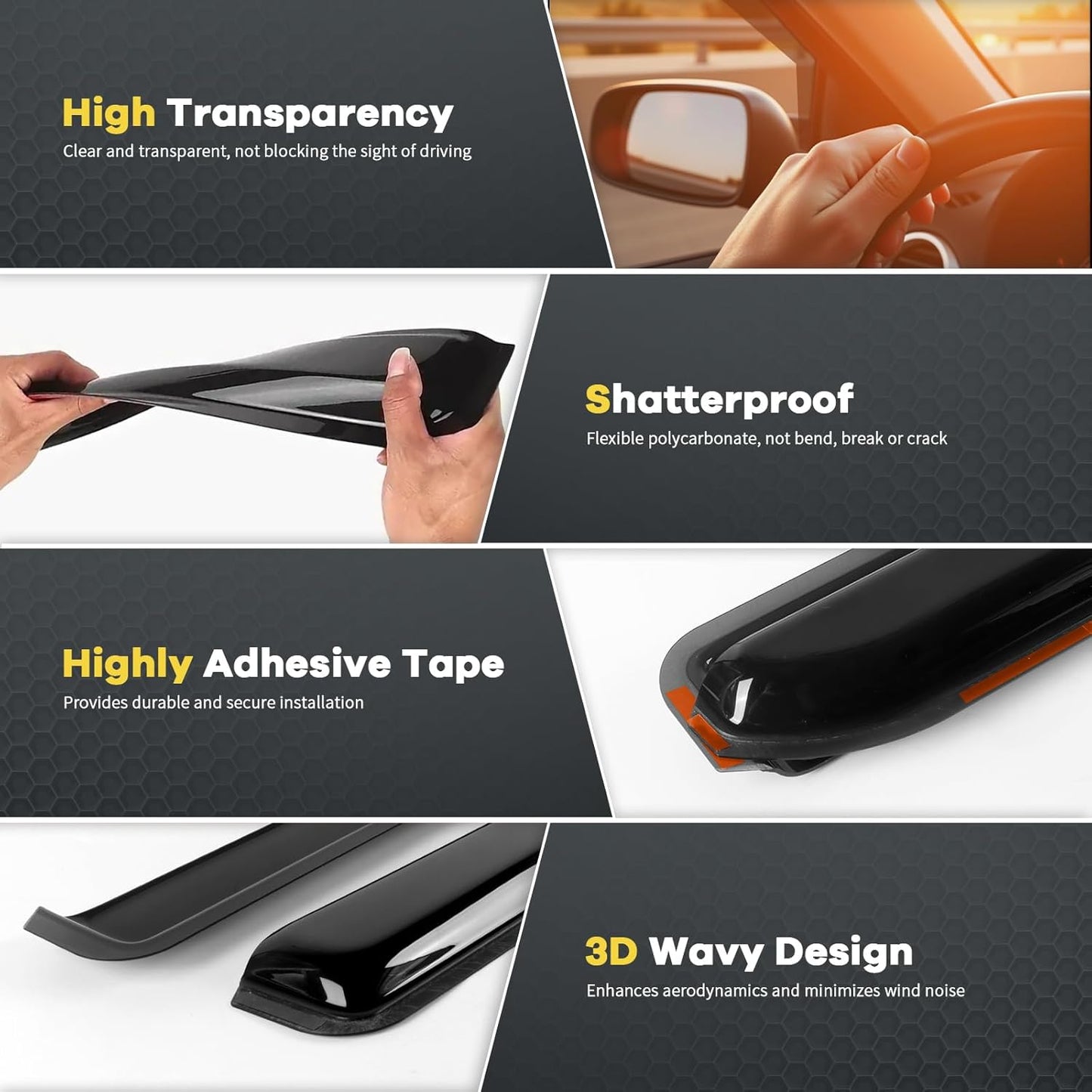 in-Channel Rain Guards Fit for 2018-2025 Jeep Wrangler JL/Gladiator 4-Door 2020-2025, Durable Vent Window Visors Shade, Side Wind Deflectors, 2019 2020 2021 2022 2023 2024