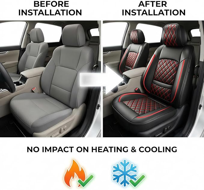Fit for Accent Seat Covers Compatible with Hyundai Accent 2017-2026 - Waterproof Breathable Leather Automotive Seat Cushions Protector,Airbag Compatible,Full Set 5 Seats(Redline)