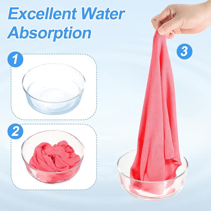 HARFINGTON 4 Pack Microfiber Cleaning Cloth, 24" x 12" Multi-Functional Cleaning Towels Reusable Absorbent Rags for Car Wash Kitchen Household Window Clean, Rose Red