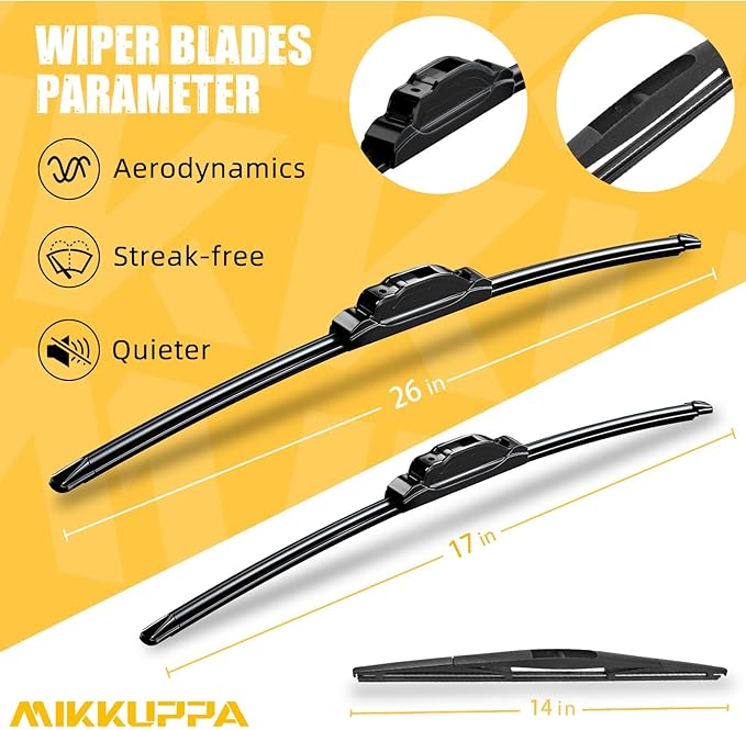 MIKKUPPA 26"+17"+14" Windshield Wiper Blades Replacement for 2015-2019 Subaru Outback, Front & Rear Wiper Blades Set, Durable Stable Quiet All Season (Pack of 3)