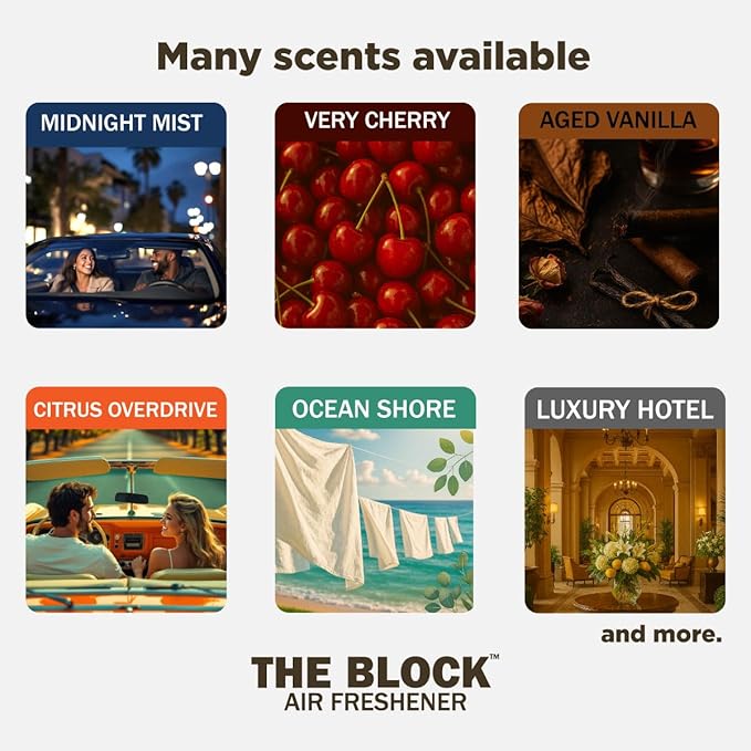The Block - Wooden Car Air Freshener & Odor Eliminator - Long Lasting 30+ Day Scent - Car & Home Use - Fresh Gift Idea - Made in USA - Citrus Overdrive