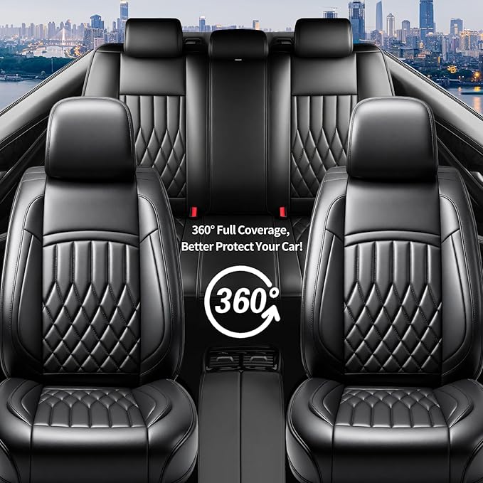 Fit TLX Car Seat Covers for Acura TLX 2014-2025 2026 - Premium Leather, Waterproof, All-Weather, Airbag Compatible, Anti-Slip, Breathable, Easy Install, Seat Protectors, Full Set, Black