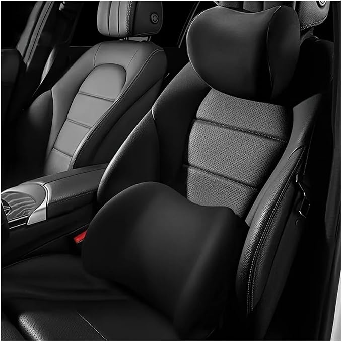 Memory Foam Car Neck Pillow - Soft fit for Seat Headrest & Lumbar Support Cushion(Gray 1set)