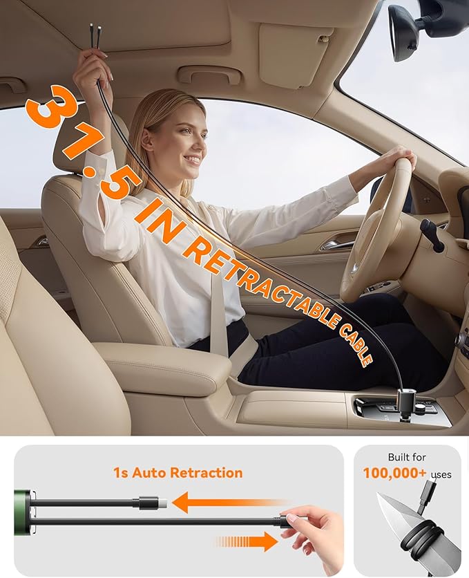 SUPERONE 5 in 1 Retractable Car Charger with Dual Type C Cables, 90W Fast Charging USB C Car Accessories Adapter for iPhone 17/16/15/14/13/12, iPad, Galaxy, Pixel
