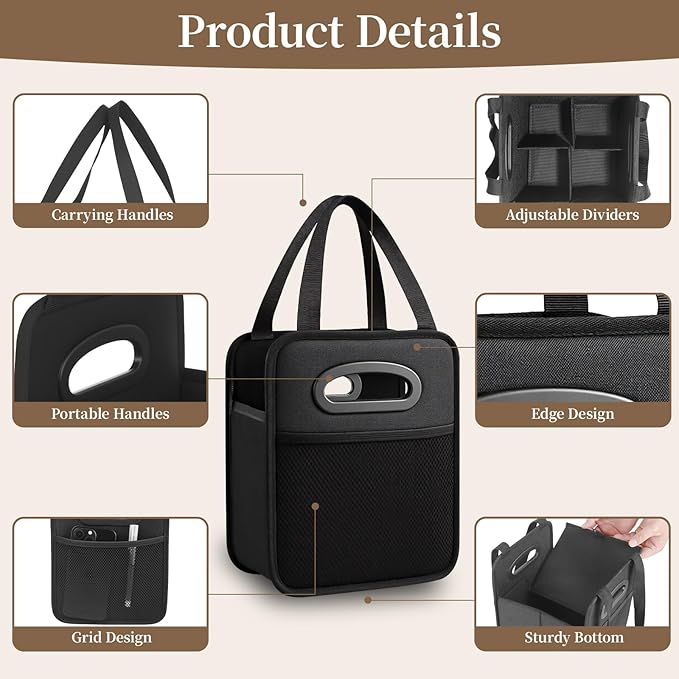 2 Pack Drink Carrier with Handle, Reusable 4 Cup Carriers for Drinks, Portable Foldable Insulated Coffee Cup Drink Holder for Delivery and Caddy