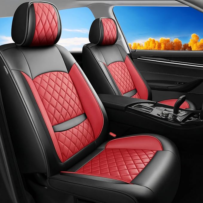 Fit for Equus Seat Covers Compatible with Hyundai Equus 2011-2016 - Waterproof Breathable Leather Automotive Seat Cushions Protector,Airbag Compatible,Only 2 Front seat Covers(Red)