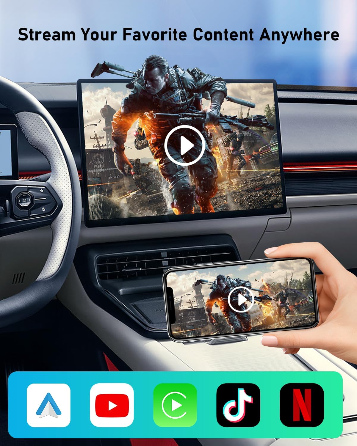 FAHREN 3rd-Gen Wireless CarPlay Adapter for iPhone& Android Auto, Support Netflix/YouTube, Mini Android Auto Wireless Adapter, Plug & Play,Only Fit with The 2018+ Cars with OEM Wired CarPlay
