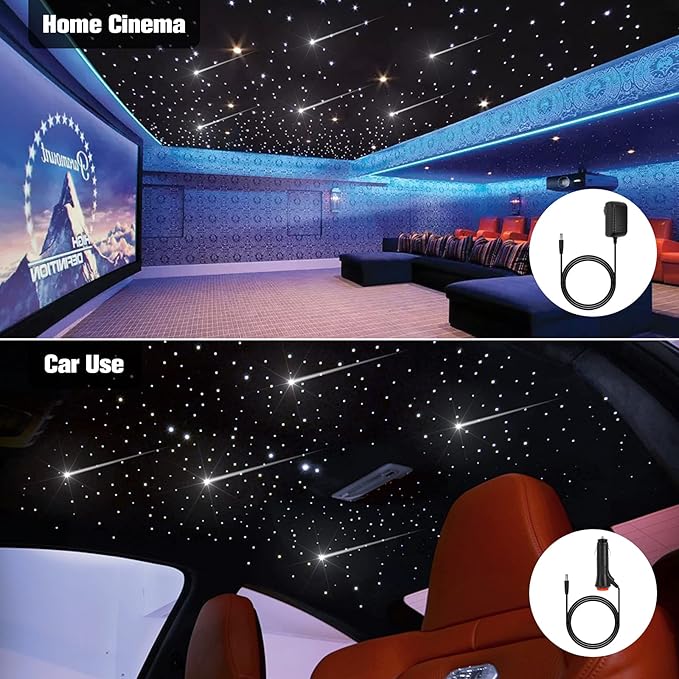 CHINLY Meteor Twinkle 500pcs 13.1ft (0.03in+0.04in+0.06in) Fiber Optic Lights Star Headliner kit+Shooting Stars Light kit, Music Mode Bluetooth APP Control Remote, for Star Headliner/Home Ceiling