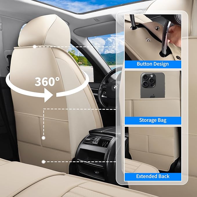 Front Seat Covers Fit for Toyota Venza 2009-2026, Car Seat Covers Front Seats, Breathable Faux Leather Automotive Seat Covers Front Pair Anti-Slip Seat Cover(Beige, Front)