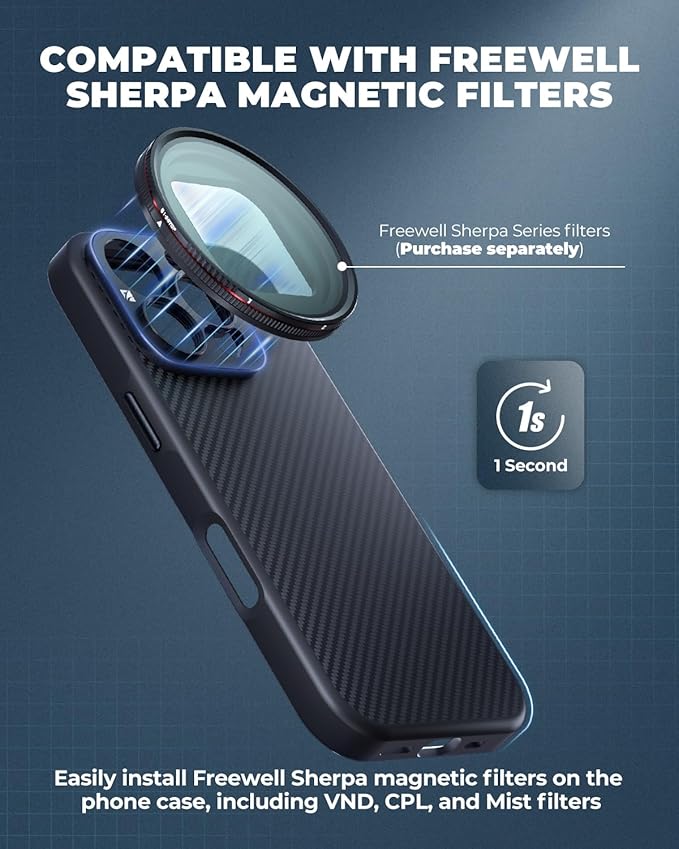 FREEWELL Pro Filmmaker Case for iPhone 13 Pro - Magnetic Filter & 17mm Lens Mount Black