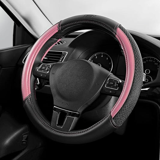 Skechers Air-Cooled Steering Wheel Cover,Leather Car Steering Wheel Cover Universal Fit 14" 1/2-15" Car Wheel Protector for Men Women Fit Suvs,Vans,Sedans,Car,Trucks,Pink