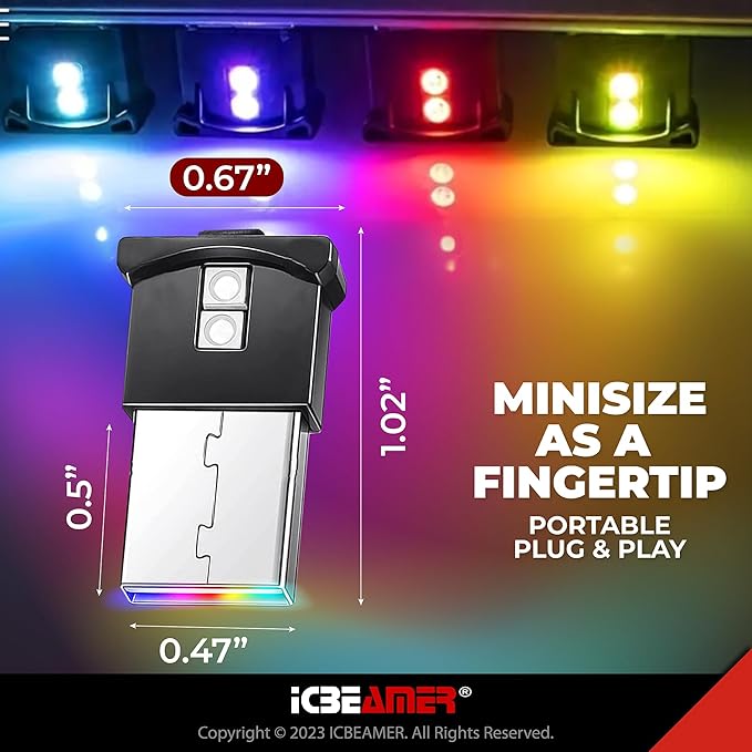 ICBEAMER Smart USB 1-Pack (White) | Auto LED Interface Plug-in Miniature Night Light for Car, Van, Pickup, Truck, Interior, Trunk, Create Cozy Atmosphere