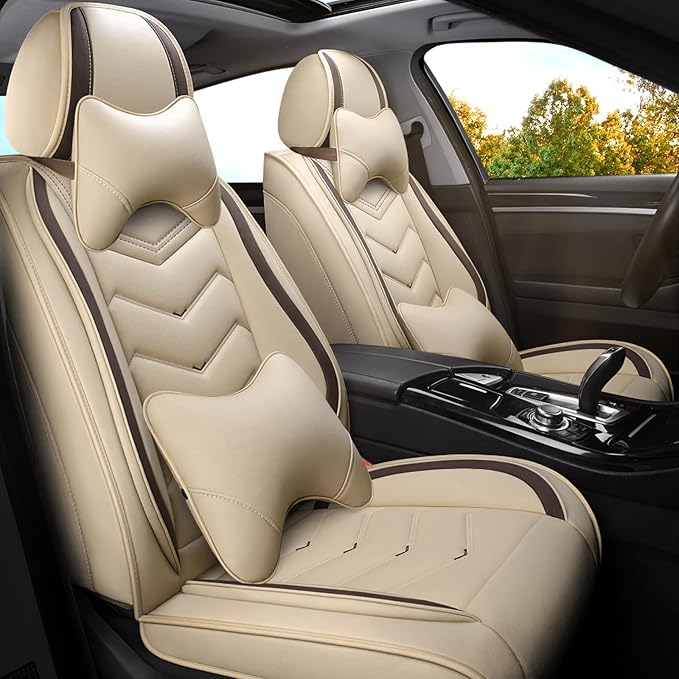 Car Seat Covers for Ford Expedition 2000-2026, Premium Nappa Leather Car Seat Cover, Stylish Sport Seat Covers， Automobile Seat Cover Sets.(Luxury 2 Seats/Beige)