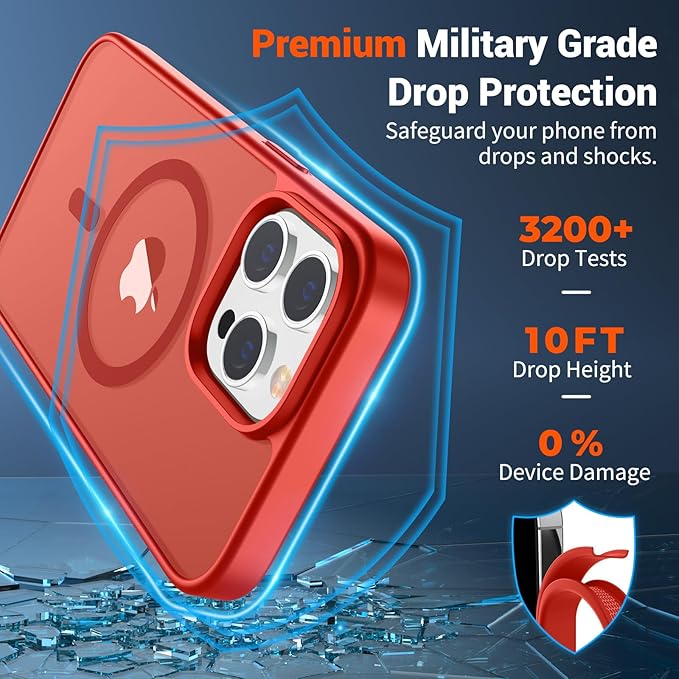 SUPFINE Magnetic for iPhone 14 Pro Max Case (Compatible with MagSafe) (Military Grade Drop Protection) Slim Translucent Matte Shockproof with Anti-Fingerprint Phone Case,Red