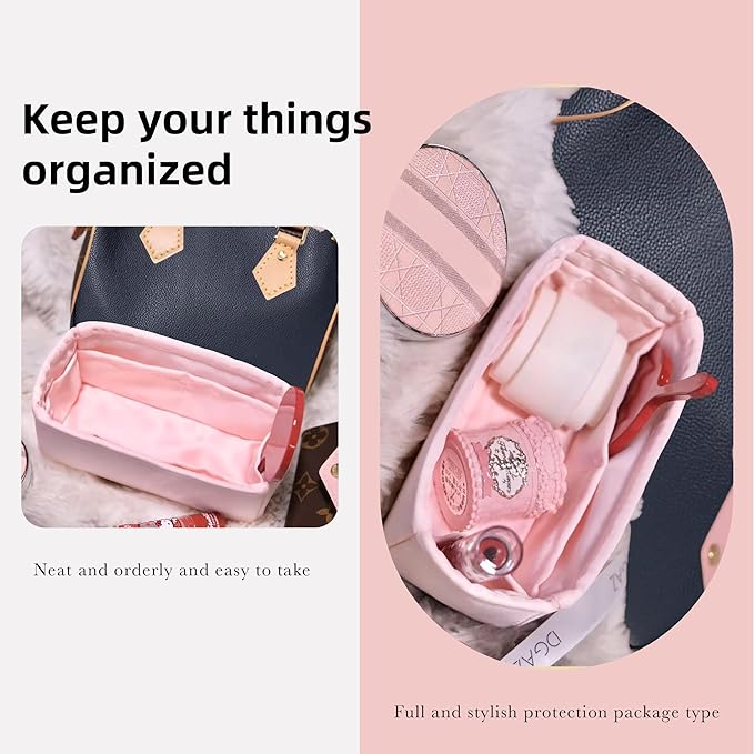 DGAZ Silk Purse Organizer Insert Fits LV Speedy 16/20/25/30/35/45 bags，Silky Smooth Bag Organizer，Luxury Handbag & Tote Shaper（Pink，SP35）