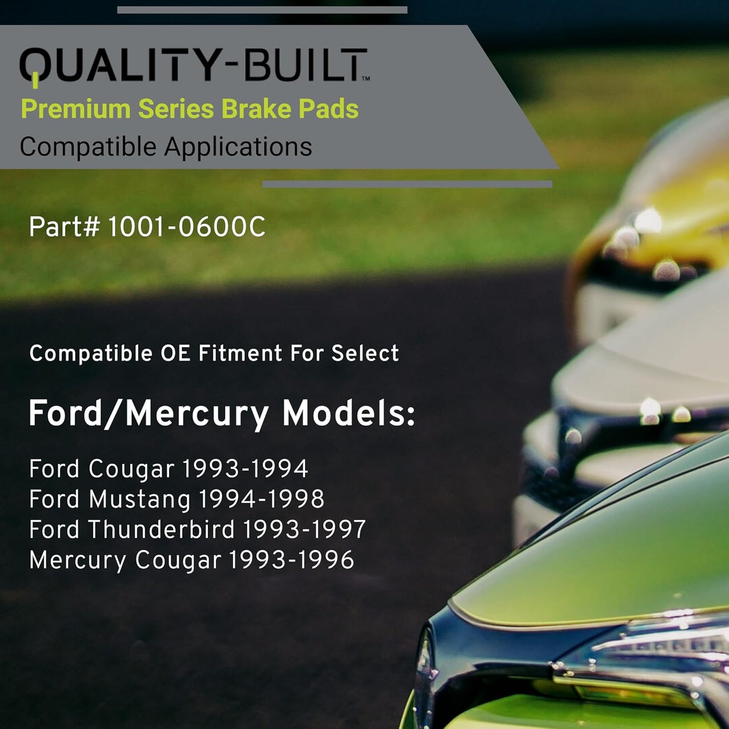 Premium Ceramic Front Brake Pads (1001-0600C) Compatible with Ford Cougar 1993-1994, Ford Mustang 1994-1998, Ford Thunderbird 1993-1997, Mercury Cougar 1993-1996