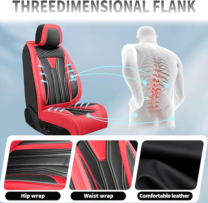 Fit Altima Car Seat Covers Compatible with Nissan Altima 2011-2025 2026 - Full Set Premium Leather， Waterproof Breathable， All-Weather Seat Cushion Protecto&Airbag Compatible （Red & Black