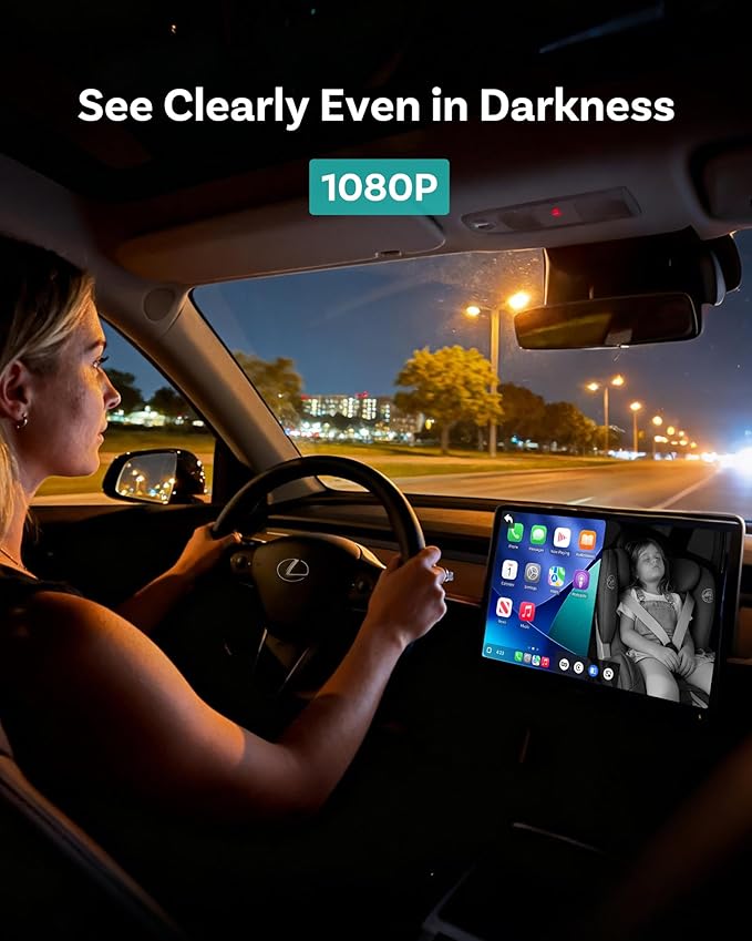 OTTOCAST Cabin Care Baby Car Camera 2026,Uses Your Car's Built-In Screen,No Extra Screen Needed,Split Screen for CarPlay and Baby View,No-Glow Night Vision,Plug&Play,150°Wide Angle(No Android Support)