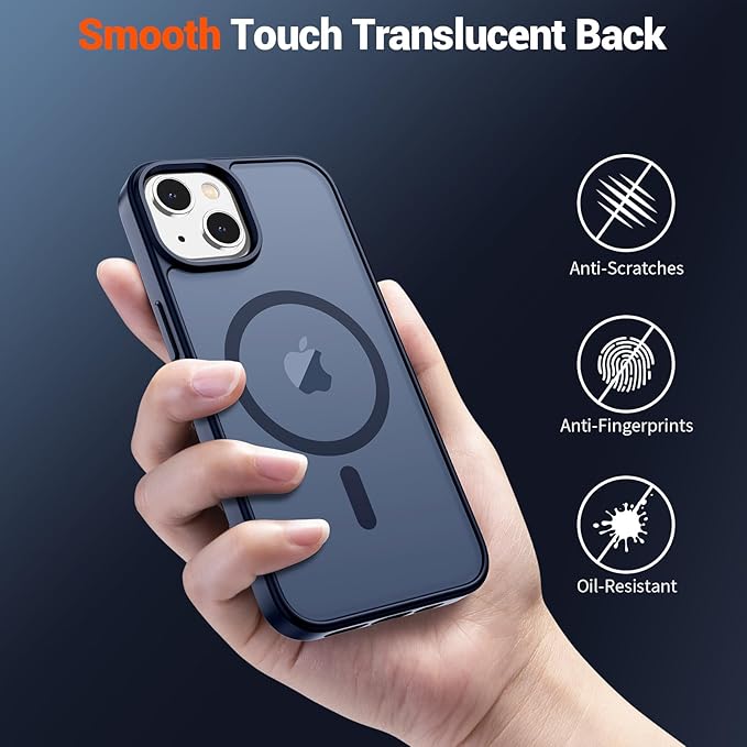 SUPFINE Magnetic for iPhone 15 Plus Case & iPhone 14 Plus Case with Screen Protector (Compatible with MagSafe)(Military Grade Drop Protection) Translucent Shockproof Phone Cover,Dark Blue