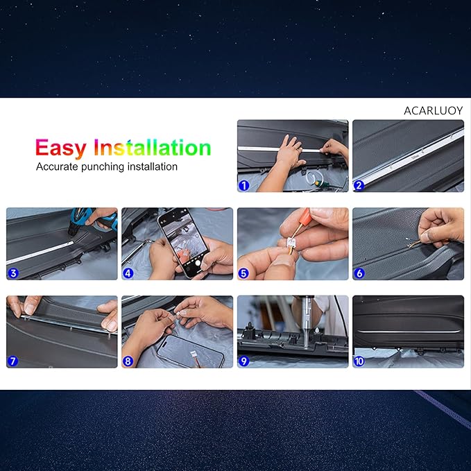 Acrylic Car LED Ambient Light, Fiber Optic Interior Light Strip, 24 Million Types, Ambient Light KKT that Swings with The Melody of Music (RGB Color 10 in 1)